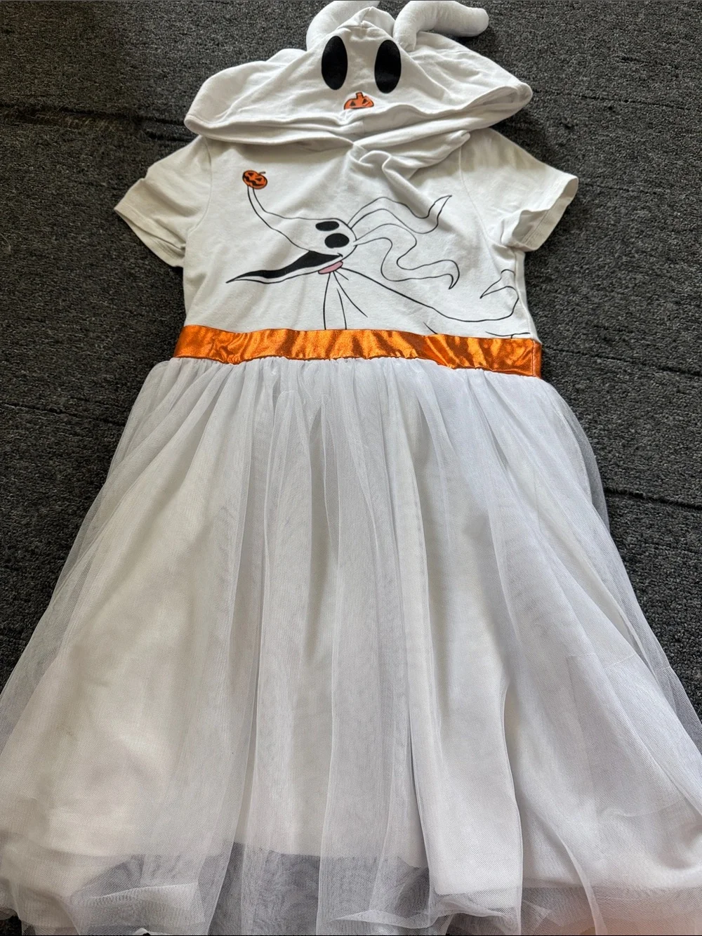 Disney White Ghost Hooded Tulle Dress with Orange Waistband Accent